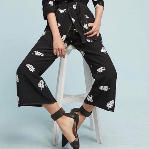 Anthropologie Capulet Zsa Zsa Feather Print Pants - Picture 1 of 12